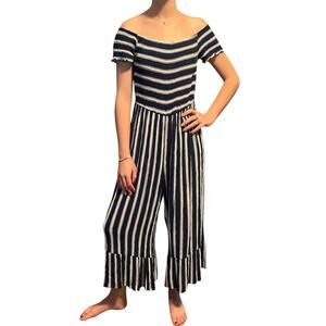 ⚓️ Aakaa Nautical Striped Off-the-Shoulder Jumpsuit, Size Large